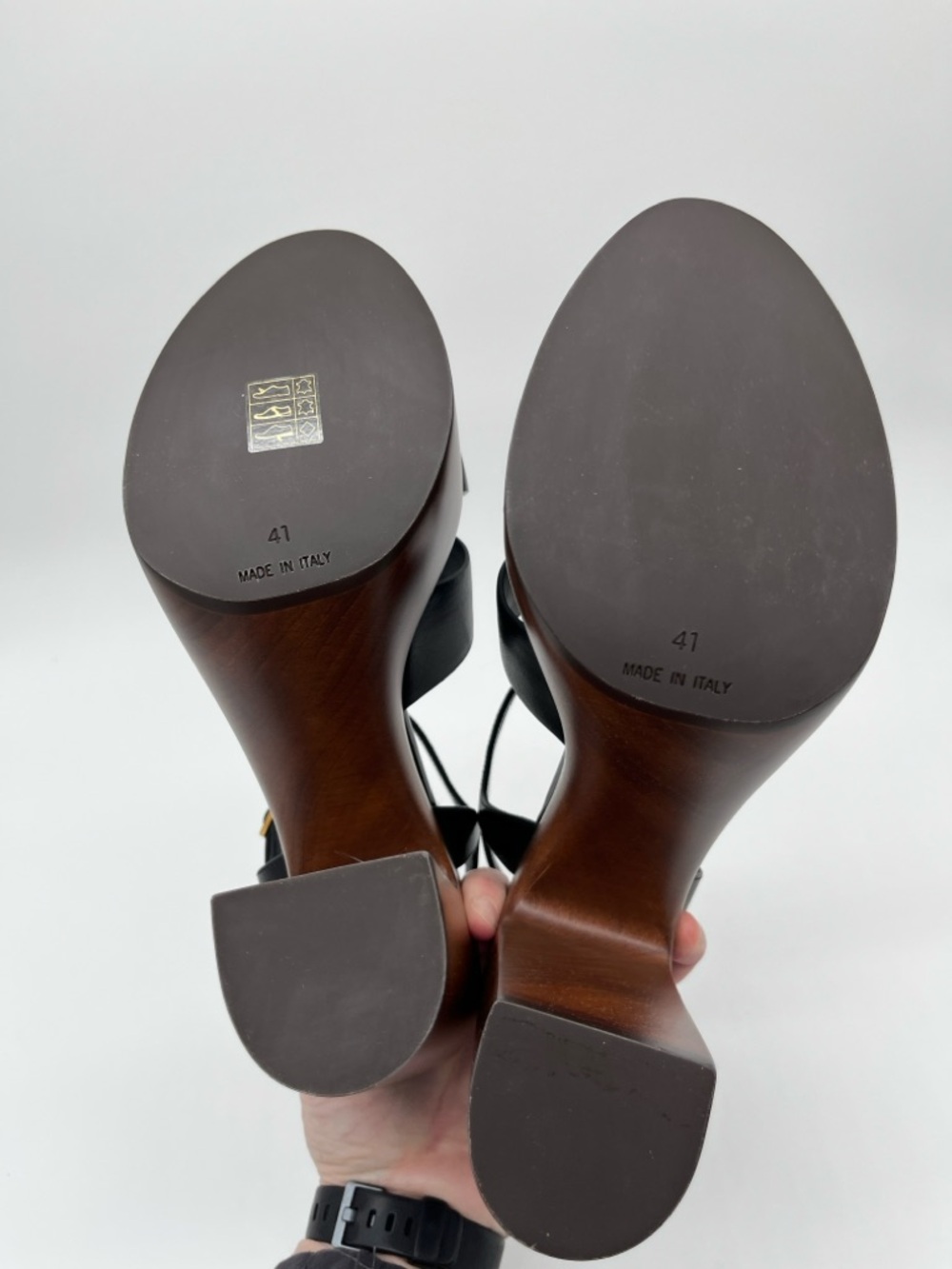 Saint Laurent Bianca Platform Sandals Black Leather Woodgrain heels - US 11 (EU - Picture 12 of 15